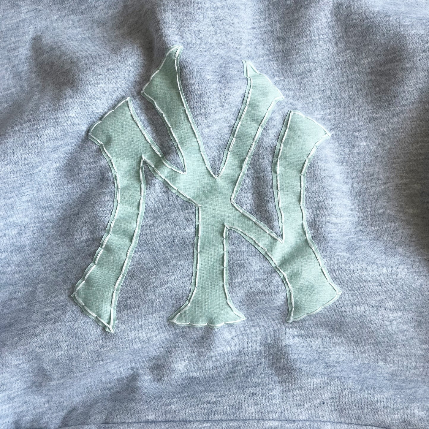 teal ny patchwork hoodie - large
