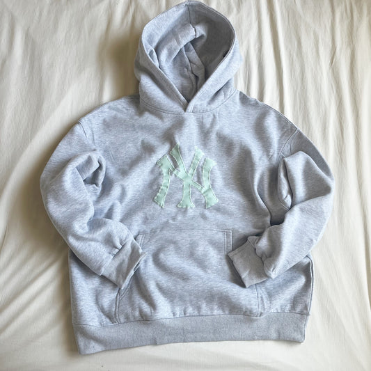 teal ny patchwork hoodie - large