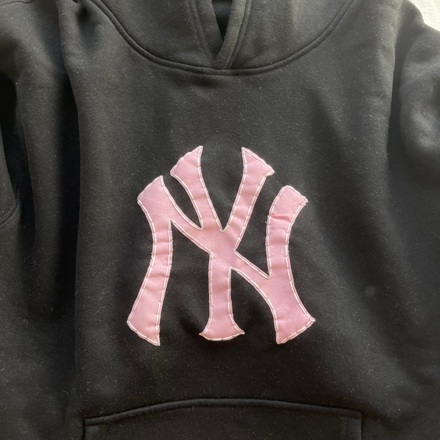 pink ny patchwork hoodie pre order