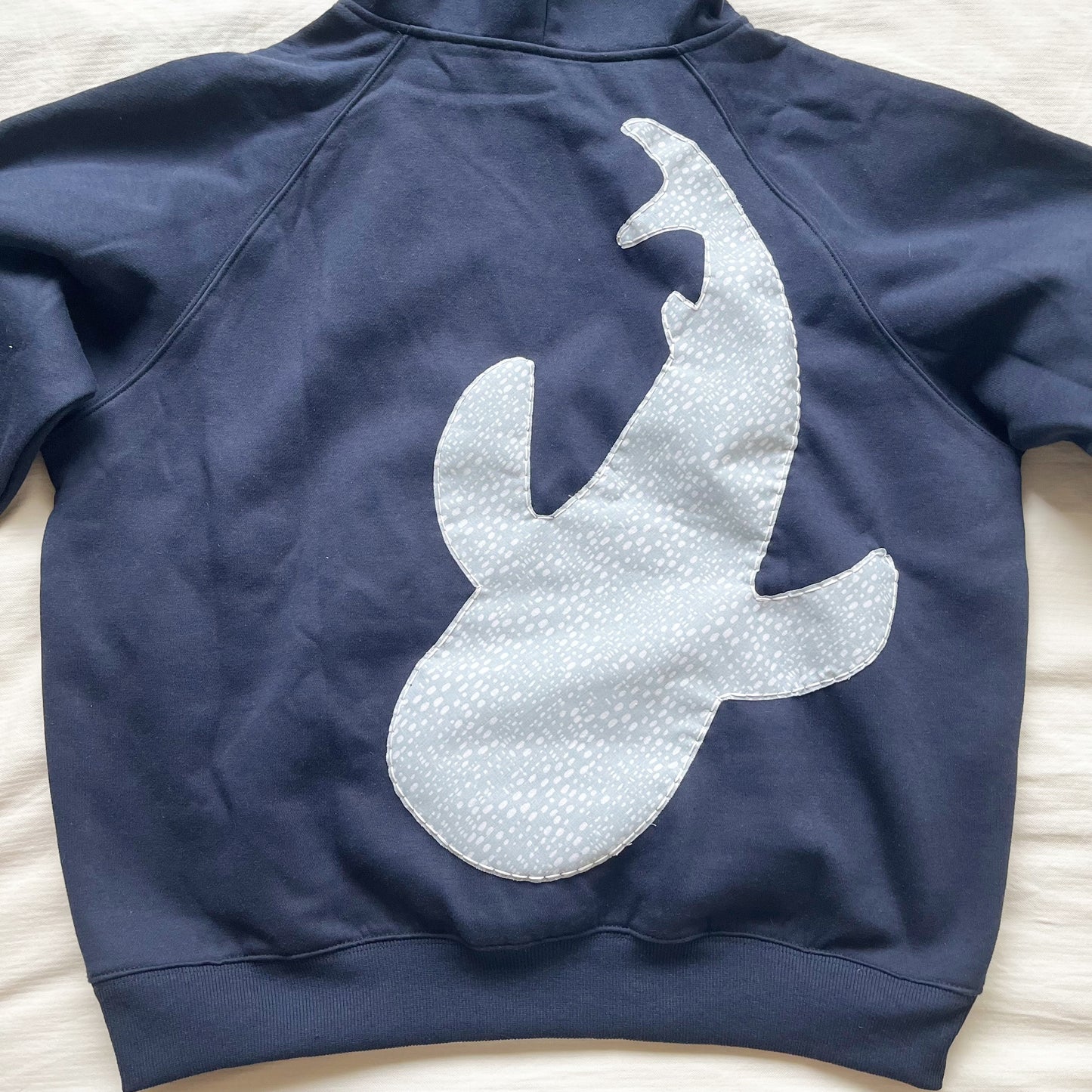 navy whale shark patchwork hoodie pre order